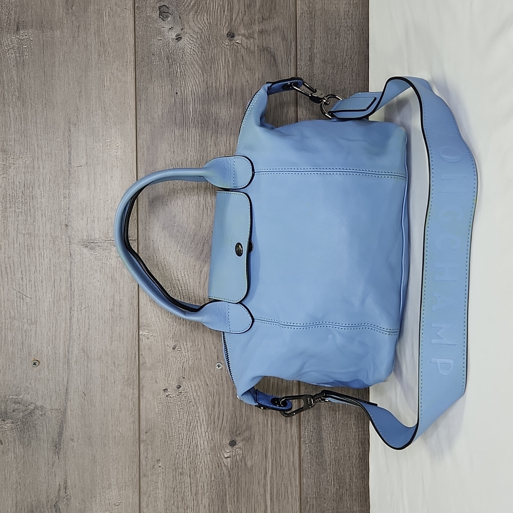Longchamp Lepliage Light Blue Leather Tote Shoulder Bag
